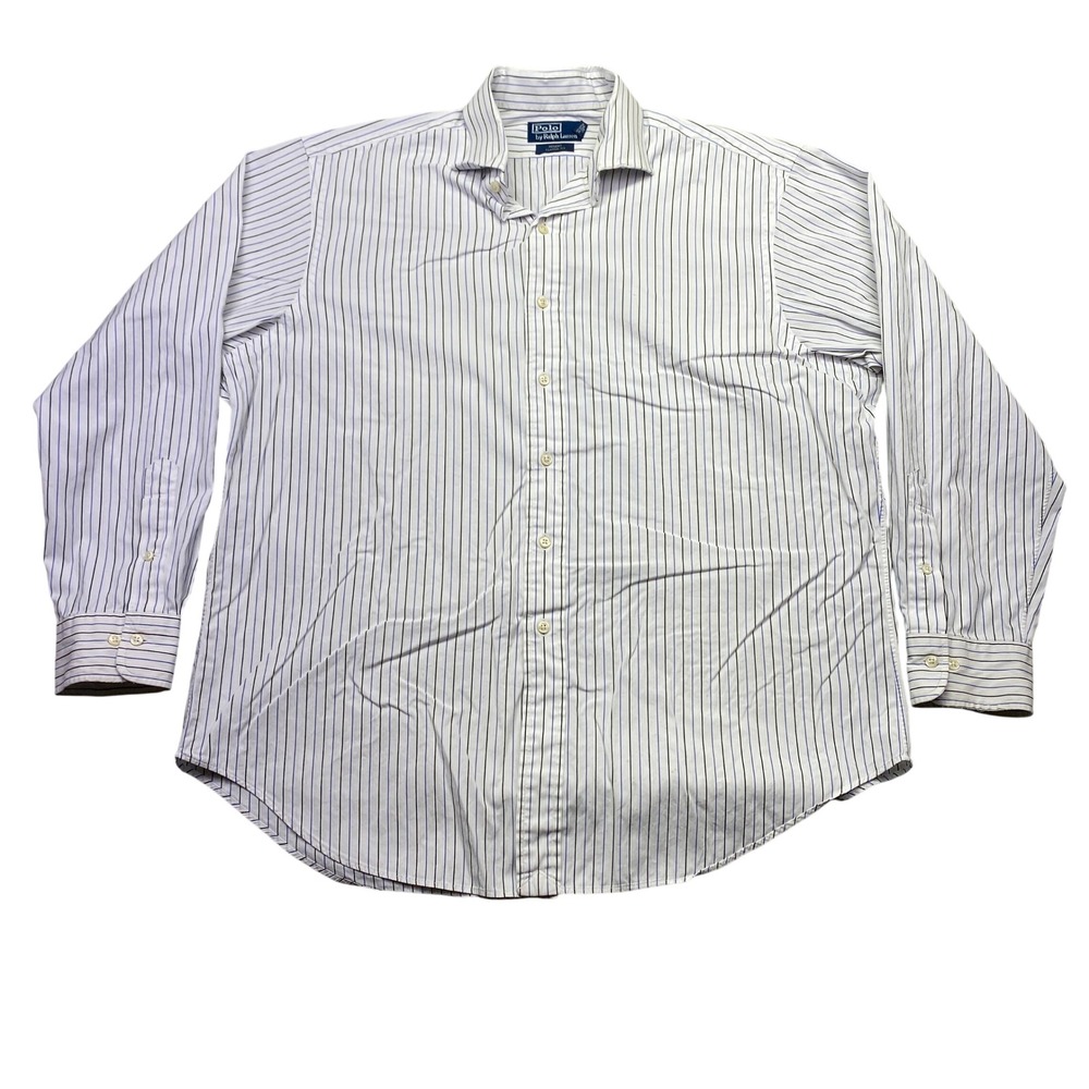 Polo Ralph Lauren‎ Mens Regent Classic Fit Striped Button Down Shirt White 17.5